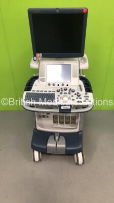 GE Logiq E9 Flat Screen Ultrasound Scanner Ref 5205000-7 with Sony Digital Graphic Printer UP-D897 (Hard Drive Removed-Missing Dials-See Photos) *IR372* * SN 125173US5 * * Mfd Feb 2014 *