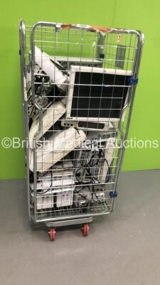 Large Cage of GE Patient Monitoring Accessories Including Module Tram Racs with Modules,Monitors and Solar Base Plate Units (Cage Not Included)