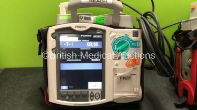 2 x Philips MRx Defibrillators Including Pacer, ECG, SpO2, NIBP and Printer Options with 2 x Philips M3539A Batteries, 2 x M3538A Batteries, 2 x Hard Paddles, 2 x Adult Electrodes *Exp 09/2022, 11/2022* 2 x 3 Lead ECG Leads and 2 x SpO2 Finger Sensors (Bo - 2