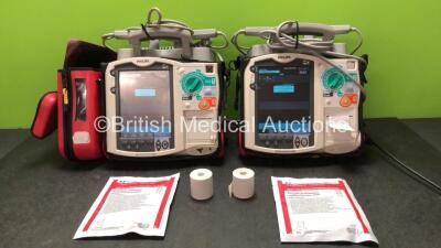 2 x Philips MRx Defibrillators Including Pacer, ECG, SpO2, NIBP and Printer Options with 1 x 3 Lead ECG Lead, 1 x SpO2 Finger Sensor, 1 x NIBP Hose, 1 x BP Cuff, 2 x Philips M3539A Batteries, 2 x M3538A Batteries, 2 x Hard Paddles, 2 x Printer Paper Reels