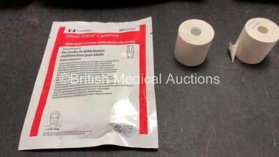 2 x Philips MRx Defibrillators Including Pacer, ECG, SpO2, NIBP and Printer Options with 1 x 3 Lead ECG Lead, 1 x SpO2 Finger Sensor, 1 x NIBP Hose, 1 x BP Cuff, 2 x Philips M3539A Batteries, 2 x M3538A Batteries, 2 x Hard Paddles, 2 x Printer Paper Reels - 11