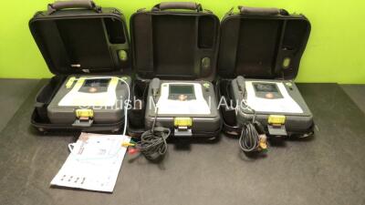 3 x Zoll AED Pro Defibrillators with 1 x Electrodes, 2 x 3 Lead ECG Lead and 3 x Batteries in Carry Case (All Power Up 2 with Damaged Screens-See Photos )