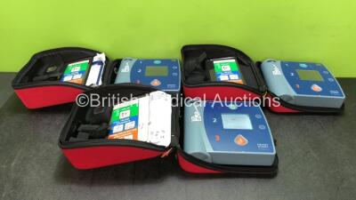 3 x Philips FR2+ Defibrillators in Carry Case (All Power Up and Pass Self Tests- Batteries Not Included)