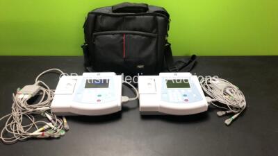 2 x GE MAC 600 ECG Machines with 2 x Leads and 1 x Carry Case *Mfd 2014* (Both Power Up) SF714201355PA - SF714201351PA*