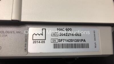 2 x GE MAC 600 ECG Machines with 2 x Leads and 1 x Carry Case *Mfd 2014* (Both Power Up) SF714201355PA - SF714201351PA* - 6