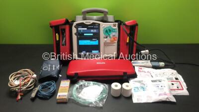 Philips HeartStart MRX Monitor / Defibrillator Including Pacer ECG, SpO2, NBP, Hard Paddle and Printer Options with Carry Case, 1 x Philips M3538A Battery, 1 x Philips M3539A Battery, 1 x ECG Lead, 1 x SpO2 Lead with Sensor, 1 x BP Hose with Cuff, 1 x Pad