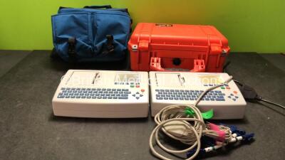 2 x Schiller AT-101 EKG Machines with 1 x 10 Lead ECG Lead, 1 x Carry Bag and 1 x Carry Case (Both Power Up)