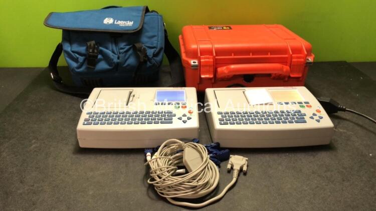 2 x Schiller AT-101 EKG Machines with 1 x 10 Lead ECG Lead, 1 x Carry Bag and 1 x Carry Case (Both Power Up)