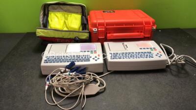 2 x Schiller AT-101 EKG Machines with 1 x 10 Lead ECG Lead, 1 x Carry Bag and 1 x Carry Case (Both Power Up)