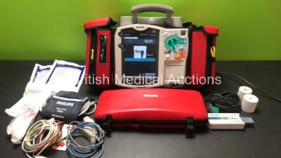 Philips HeartStart MRX Monitor / Defibrillator Including Pacer ECG, SpO2, NBP and Printer Options with Carry Case, 1 x Philips M3538A Battery, 1 x Philips M3539A Battery, 1 x ECG Lead, 1 x SpO2 Lead with Sensor, 1 x BP Hose with Cuff, 1 x Paddle Lead with