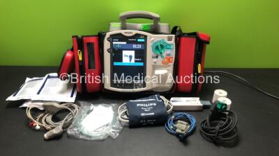 Philips HeartStart MRX Monitor / Defibrillator Including Pacer ECG, SpO2, NBP, Hard Paddle and Printer Options with Carry Case, 1 x Philips M3538A Battery, 1 x Philips M3539A Battery, 1 x ECG Lead, 1 x SpO2 Lead with Sensor, 1 x BP Hose with Cuff, 1 x Pad