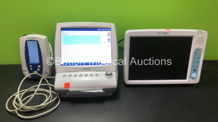 Job Lot Including 1 x Edan F9 Express Fetal & Maternal Monitor *Mfd 2013-11* (Powers Up) 1 x Welch Allyn Spot Vital Signs Monitor (Powers Up with Some Casing Damage - See Photo) and 1 x Welch Allyn 1500 Patient Monitor (Draws Power with Blank Screen)