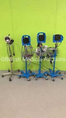 Mixed Lot Including 2 x GE ProCare Auscultatory 300 Patient Monitors on Stands with 2 x BP Hoses,2 x SpO2 Finger Sensors and 2 x BP Cuffs,1 x GE Carescape V100 Patient Monitor on Stand with 1 x BP Hose,1 x SpO2 Finger Sensor and 1 x BP Cuff and 1 x Welch 