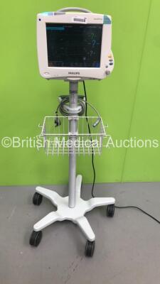 Philips IntelliVue MP50 Neonatal Patient Monitor Ref 862116 on Stand with Philips M3001A Module with Press, Temp, NBP, SPO2 and ECG/Resp Options (Powers Up - Damage to Screen Surround - See Pictures)