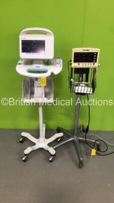 1 x Welch Allyn 6000 Series Vital Signs Monitor on Stand and 1 x Welch Allyn 52000 Series Patient Monitor on Stand (Both Power Up)