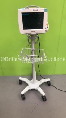 Philips IntelliVue MP50 Neonatal Patient Monitor Ref 862116 on Stand with Philips M3001A Module with Press, Temp, NBP, SPO2 and ECG/Resp Options (Powers Up)