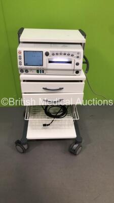 GE 250cx Corometrics Series Fetal Monitor with US,US2,UA,FECG/MECG,SpO2 and NIBP Options on Stand (Powers Up-Damage to Casing-See Photos) * Mfd 2011 *