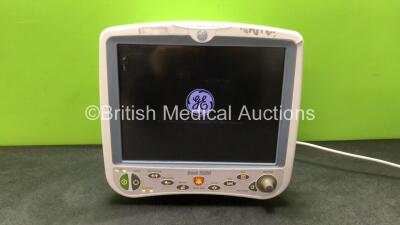 GE Dash 5000 Patient Monitor Including ECG, CO2, NBP, BP1/3, BP2/4, SpO2 and Temp/CO Options with 2 x Batteries (Powers Up with Cracked Casing-See Photo)