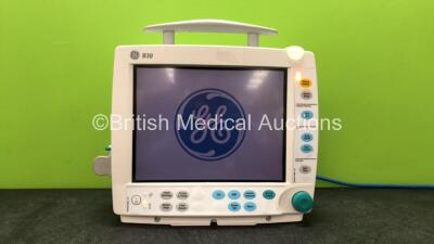 GE B30 Patient Monitor with 1 x GE Type N-FCREC-00 Module Including Printer Options with Mini D-fend Water Trap, 1 x GE E-PSMW Module Including ECG, Sp02, NIBP and T1/T2 Options, 2 x Batteries (Powers Up with Damaged Light-See Photo)