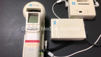 Mixed Lot Including 1 x Nidek KM-500 Auto Keratometer *Mfd 2016* (No Power) with Battery Charger, Power Supply and Printer (All Power Up) 1 x Welch Allyn VDX-300 Imaging and Illumination Platform (Powers Up) 1 x Drager REF.6871530-09 M12.4 with Breathing - 2