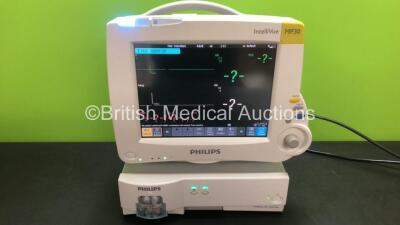 Philips IntelliVue MP50 Patient Monitor with 1 x Philips M3001A Module Including Press-Temp, NBP, SpO2, ECG and Resp Options *Mfd 2012-09* and 1 x Philips IntelliVue G5 M1019A Anesthetic Gas Module with Water Trap *Mfd 2017* (All Power Up) *DE728A1975 - D