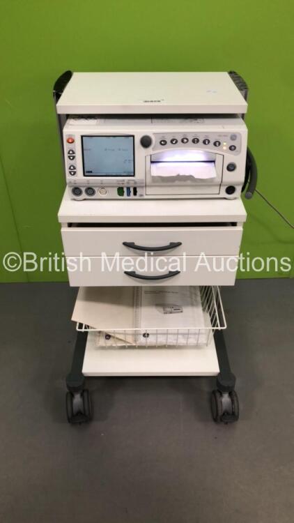 GE 250cx Corometrics Series Fetal Monitor with US,US2,UA,FECG/MECG,SpO2 and NIBP Options on Stand (Powers Up-Slight Crack to Casing) * Mfd 2011 *