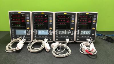 4 x Mindray Datascope Accutorr V Patient Monitor Including SpO2, NIBP and Printer Options with 4 x SpO2 Finger Sensors and 4 x NIBP Hoses (All Power Up)