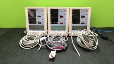 3 x Datascope Accutorr Plus Patient Monitors Including SpO2 and NIBP Options with 3 x SpO2 Finger Sensors and 3 x NIBP Hoses (All Power Up) *SN A7110326K7, A7110317K7, A7110341K7*