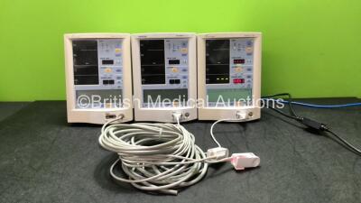 3 x Datascope Accutorr Plus Patient Monitors Including SpO2 and NIBP Options with 3 x SpO2 Finger Sensors and 3 x NIBP Hoses (All Power Up) *SN A7110319K7, A7109051K7, A7110355K7*