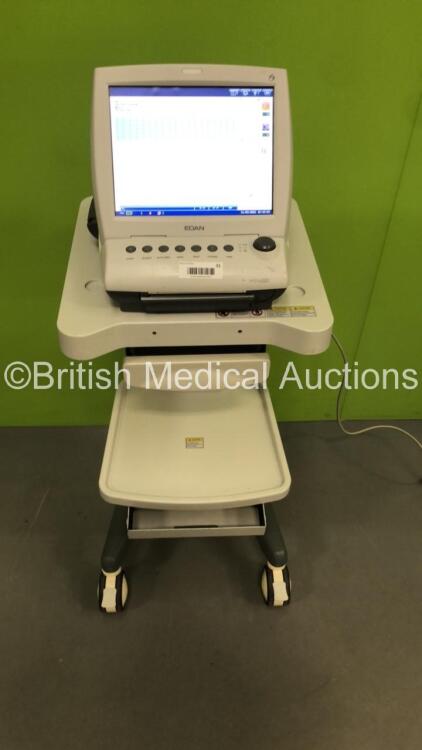 EDAN F9 Fetal Monitor on Stand with MECG,Temp,NIBP,SpO2,DECG,TOCO,US1,US2,Mark and EXT.1 Options on Stand (Powers Up-Cracks to Casing-See Photos)