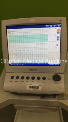 EDAN F9 Fetal Monitor on Stand with MECG,Temp,NIBP,SpO2,DECG,TOCO,US1,US2,Mark and EXT.1 Options on Stand (Powers Up-Cracks to Casing-See Photos) - 2