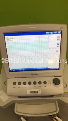 EDAN F9 Fetal Monitor on Stand with MECG,Temp,NIBP,SpO2,DECG,TOCO,US1,US2,Mark and EXT.1 Options on Stand (Powers Up-Cracks to Casing-See Photos) - 2