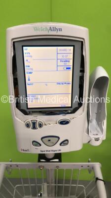 3 x Welch Allyn Spot Vital Signs LXi Patient Monitors on Stands with 3 x BP Hoses and 1 x SpO2 Finger Sensor (All Power Up-1 x Missing Plastic Trim-See Photos) - 3