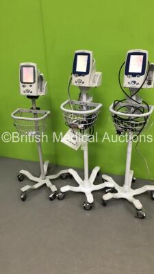 3 x Welch Allyn Spot Vital Signs LXi Patient Monitors on Stands with 3 x BP Hoses and 1 x SpO2 Finger Sensor (All Power Up-1 x Missing Plastic Trim-See Photos) - 6