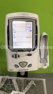 3 x Welch Allyn Spot Vital Signs LXi Patient Monitors on Stands (2 x Power Up-,1 x No Power-3 x Missing Plastic Trims-See Photos) - 2