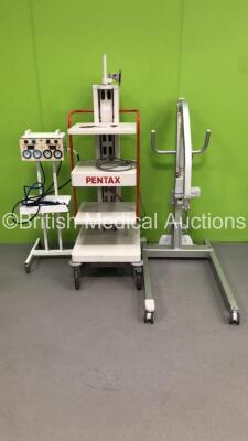 Mixed Lot Including 1 x Pentax Stack Trolley,1 x Anetic Aid APT MK 3 Tourniquet on Stand with Hoses and 1 x Liko Viking M Electric Patient Hoist with Controller * Incomplete-See Photos * (Unable to Power Test Due to No Battery)