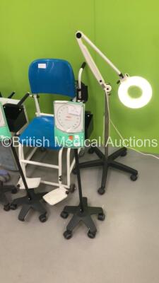 Large Mixed Lot Including 1 x Arjo Maxi Move Electric Patient Hoist with Controller,3 x Accoson BP Meters * Missing 1 x Front Trim *,1 x Derungs Patient Examination Light,1 x Marsden Seated Weighing Scales and 1 x Shenyang Medical Oxygen Concentrator - 4