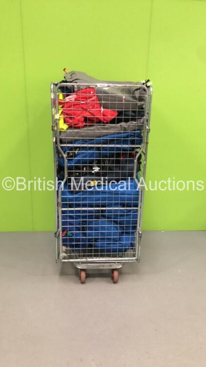 Large Cage of Mixed Ambulance Equipment Including Evac-U-Splints Mattresses and Straps (Cage Not Included)