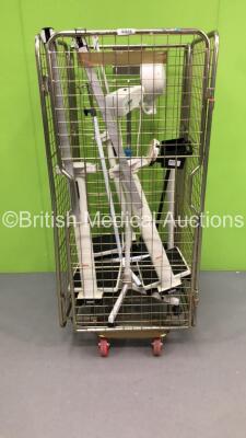 Mixed Cage Including 2 x Marsden Standing Weighing Scales,2 x Seca Standing Weighing Scales,1 x Drip Stand and 1 x Heraeus Instruments Patient Examination Light (Cage Not Included) * Asset No FS0111242 *