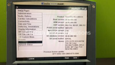 Sonosite Micromaxx Portable Ultrasound Scanner *Mfd - 09/2007* Boot Version - 30.80.306.030 ARM Version - 30.80.306.030 with 1 x C60e / 5-2 MHz Transducer / Probe *Mfd - 03/2012* and Power Supply (Powers Up) *03995Z* - 4