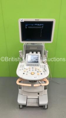 Philips iU22 Flat Screen Ultrasound Scanner on F.3 Cart *S/N 03B4B6* **Mfd 02/2010** Software Version 6.3.6.343 with 4 x Transducers / Probes (L17-5 / L12-5 / C5-1 and C10-3v) and Sony UP-D897 Digital Graphic Printer (Powers Up - Damage to Machine - See P