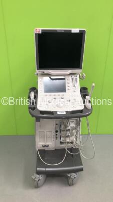 Toshiba Aplio 400 TUS-A400 Flat Screen Ultrasound Scanner *S/N T5A14X2071* **Mfd 10/2014** with 3 x Transducers / Probes (PVT-781VT *Mfd 11/2015* / PVT-674BT *Mfd 08/2015* and PVT-375BT *Mfd 09/2015*) (HDD REMOVED)