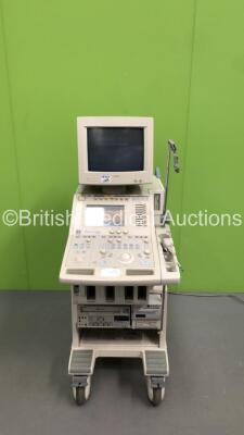 Toshiba PowerVision 6000 Ultrasound Scanner Model SSA-370A with Sony VideoCassette Recorder SVO-9500MDP and Mitsubishi P91 Printer (Powers Up-Damage to Rear Handle-See Photos) * SN 12625444 * * Mfd Dec 2002 * *IR329*