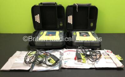 2 x Zoll AED Pro Defibrillators with 2 x ECG Leads, 2 x Batteries, 2 x Stat-Padz Electrodes *Both Expiry*, 1 x CPR Stat-Padz Electrode *Expiry 05/2022* and 1 x Skintact Electrode *Expiry 06/2023* in Carry Cases (Both Power Up with 1 x Damaged Screen)