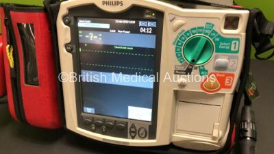 Philips Heartstart MRx Defibrillator Including Pacer, ECG, NIBP, SpO2 and Printer Options with 1 x Philips M3538A Battery, 1 x Philips M3539A Module, 1 x SpO2 Lead, 1 x NIBP Lead, 1 x 3 Lead ECG and 1 x Philips M1742A Internal Paddles In Carry Bag (Powers - 2