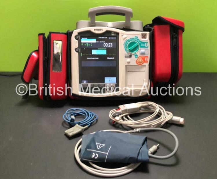 Philips Heartstart MRx Defibrillator Including Pacer, ECG, NIBP, SpO2 and Printer Options with 1 x SpO2 Lead, 1 x NIBP Lead, 1 x 3 Lead ECG and 1 x M3538A Battery (Powers Up, Self Shuts Down After 1 Minute)