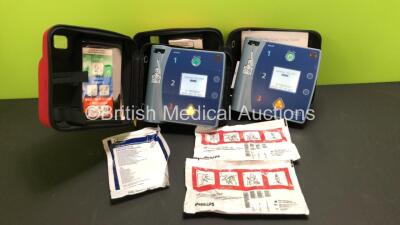 2 x Philips Heartstart FR2+ Defibrillators with 2 x Batteries (Install By - 06/2023 and 05/2025) 2 x Philips DP Electrode Pads *Expiry - 2020* and 1 x Kendall 1710H Multi-Function Defibrillation Electrodes *Expiry - 2021* in Cases (Both Power Up and Pass 