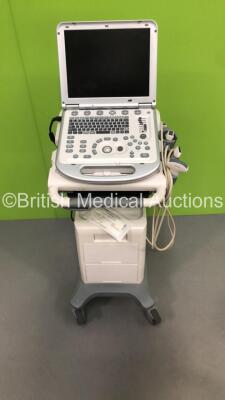 Mindray M7 Portable Flat Screen Ultrasound Scanner *S/N MW-0320002790* *Mfd 02/2013** with 3 x Transducers / Probes (C5-2s *Mfd 02/2013* / L14-6s *Mfd 2020* and P4-2s *Mfd 03/2013*) on Stand (HDD REMOVED) - 2