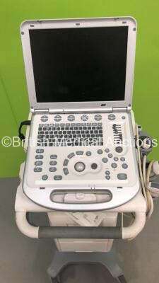 Mindray M7 Portable Flat Screen Ultrasound Scanner *S/N MW-0320002790* *Mfd 02/2013** with 3 x Transducers / Probes (C5-2s *Mfd 02/2013* / L14-6s *Mfd 2020* and P4-2s *Mfd 03/2013*) on Stand (HDD REMOVED) - 3