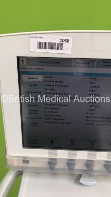 Maquet Servo i Ventilator Model No 6487800 System Version v8.0 System Software Version v8.00.01 Total Operating Hours 108013 with Hoses (Powers Up) * SN 42001 * - 6